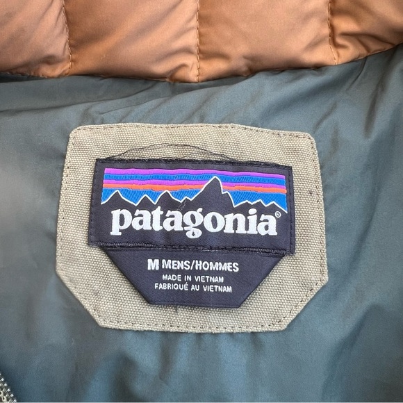 Patagonia Puffer Vest Men Medium Green Orange Full Zip - Picture 8 of 9